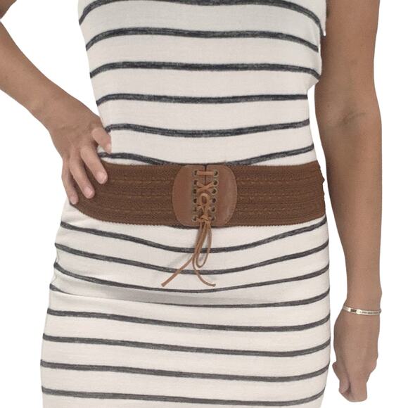 2/$30 Belt Lace Up Wrap Around Waist Camel Brown Boho Gypsy Cinched Woven Cute - Picture 4 of 9